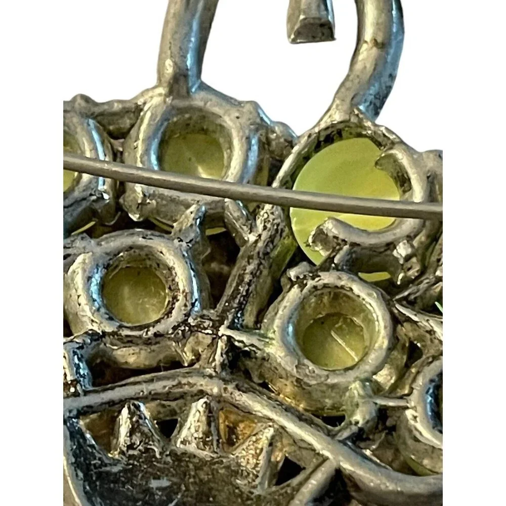 CORO Unsigned Yellow Moonstone Lucite Basket‎ Brooch Rhinestones Vintage READ